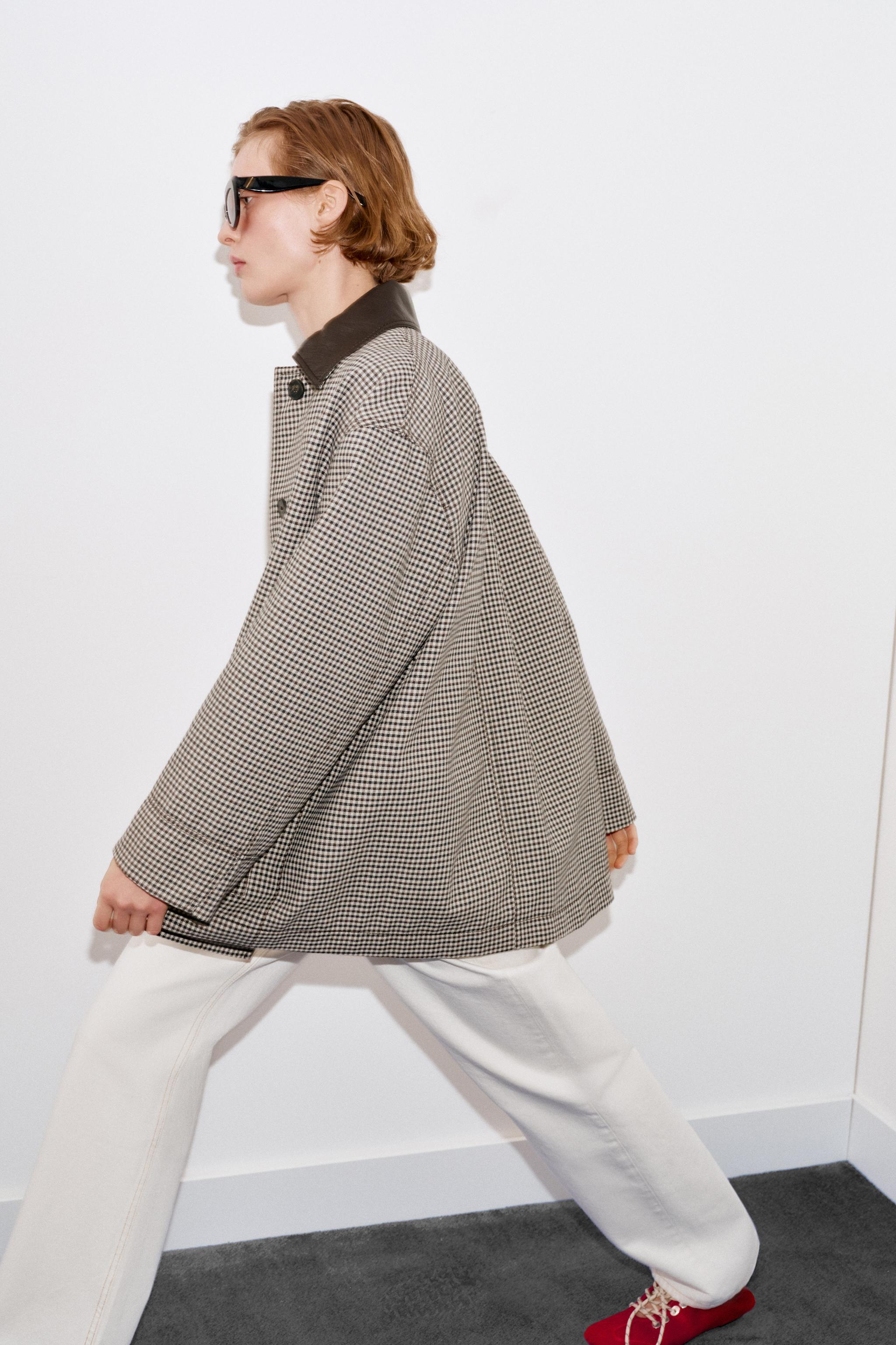 VESTE PIED-DE-POULE FINITIONS MATIÈRE SYNTHÉTIQUE